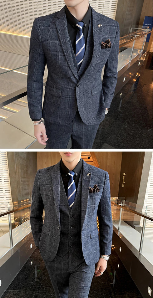 Elegant Single-Breasted Three-Piece Suit for Business, Weddings, and Best Man Attire - Comfortable British Style for Men